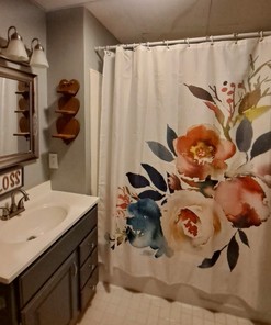 Floral Watercolor Pattern Shower Curtain, Aesthetic Bathroom Decor