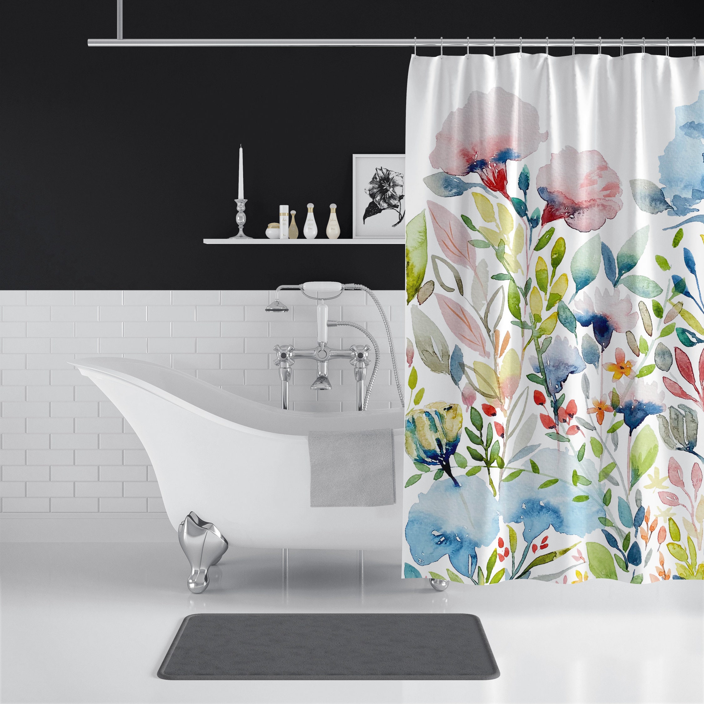 Floral Watercolor Print Garden Flowers Iii Shower Curtain - Refreshing Bathroom Decor