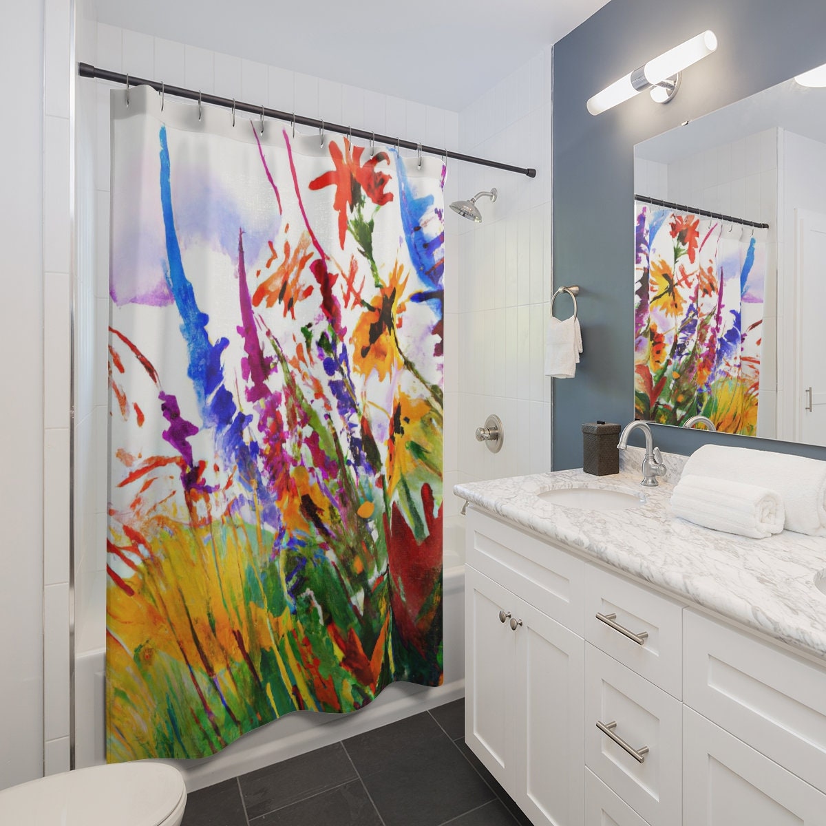 Floral Watercolour Print Shower Curtain for Refreshing Bathroom Decor, 72x72 - Unique Shower Curtains
