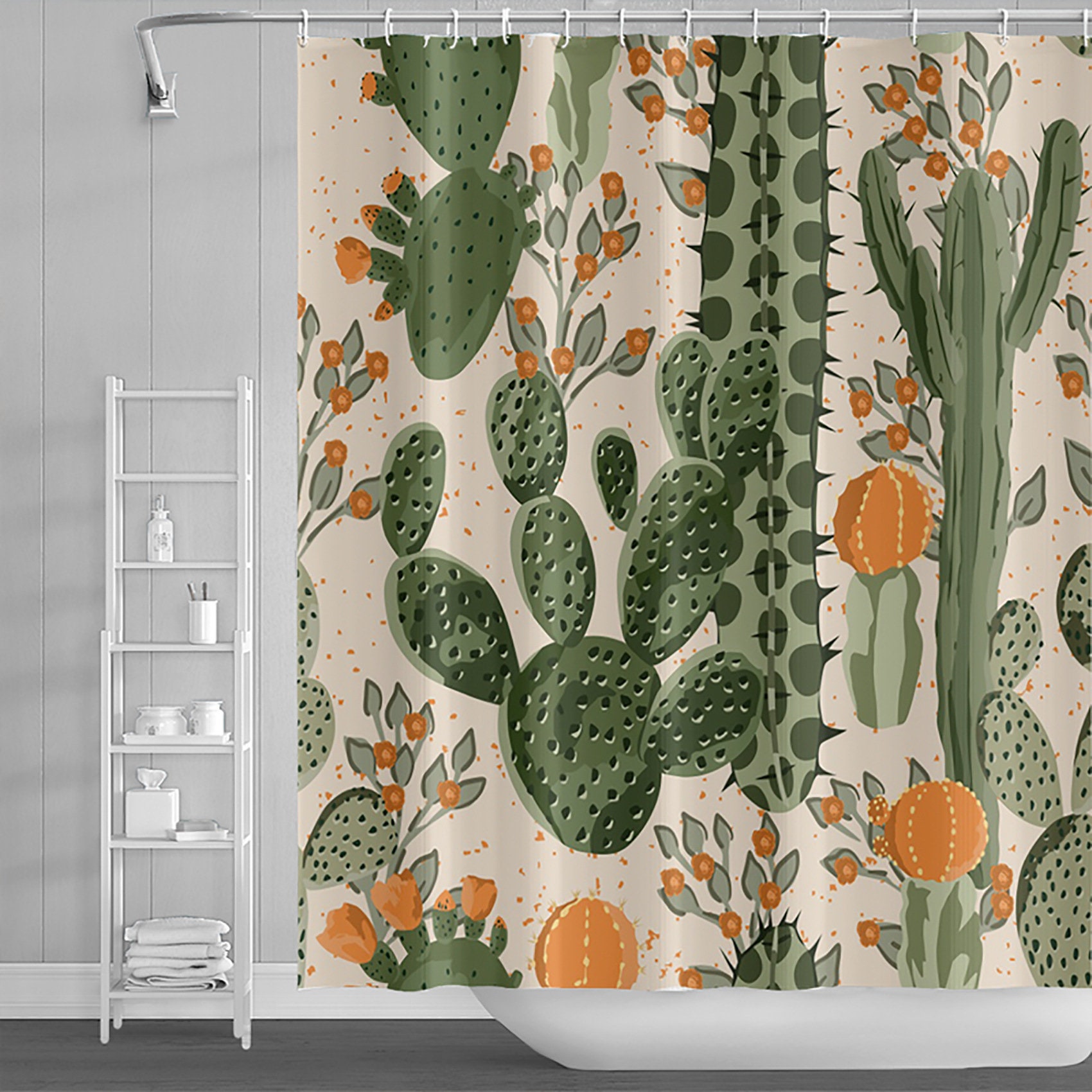 Floral Waterproof Decorative Bathroom Curtains With Cactus Flowers Shower Curtain - Succulent Plants And Natural Beauty - Image 3