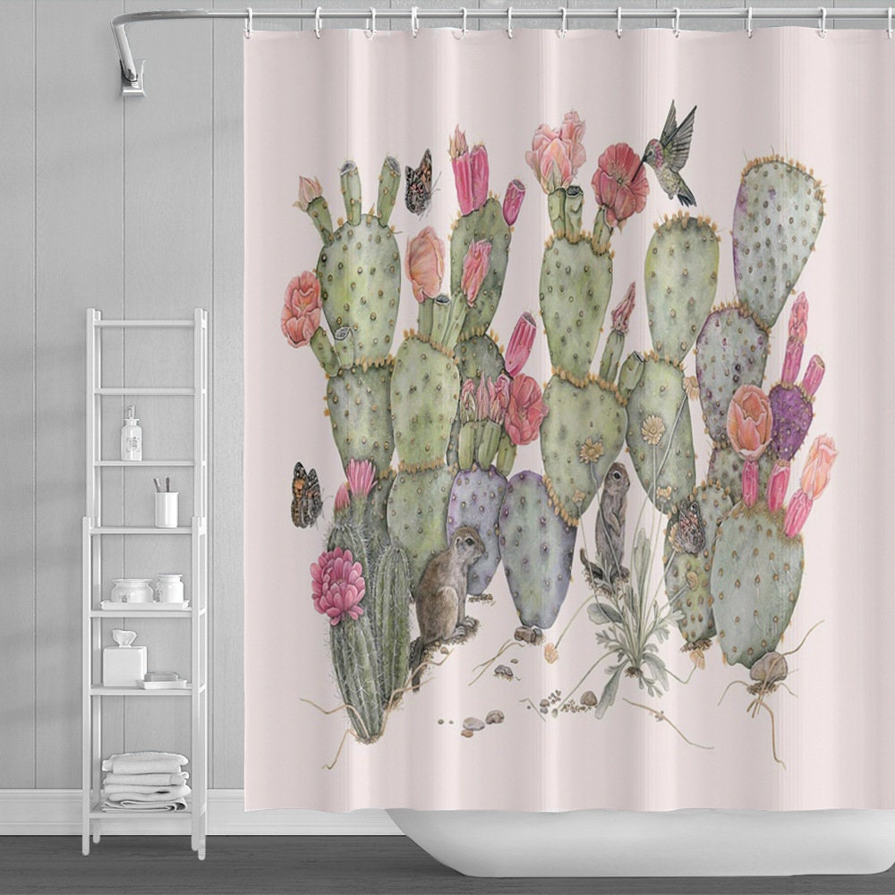 Floral Waterproof Decorative Bathroom Curtains With Cactus Flowers Shower Curtain - Succulent Plants And Natural Beauty - Image 4