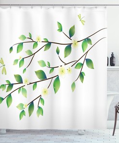 Flower And Dragonflies Print Animal Shower Curtain For Bathroom Decor
