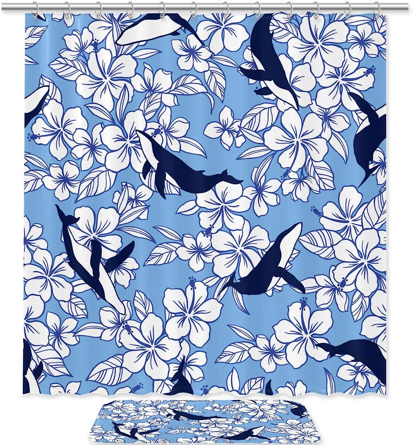 Flower And Whale Inspirational Quotes Shower Curtain - Romantic And Nostalgic Bathroom Decor