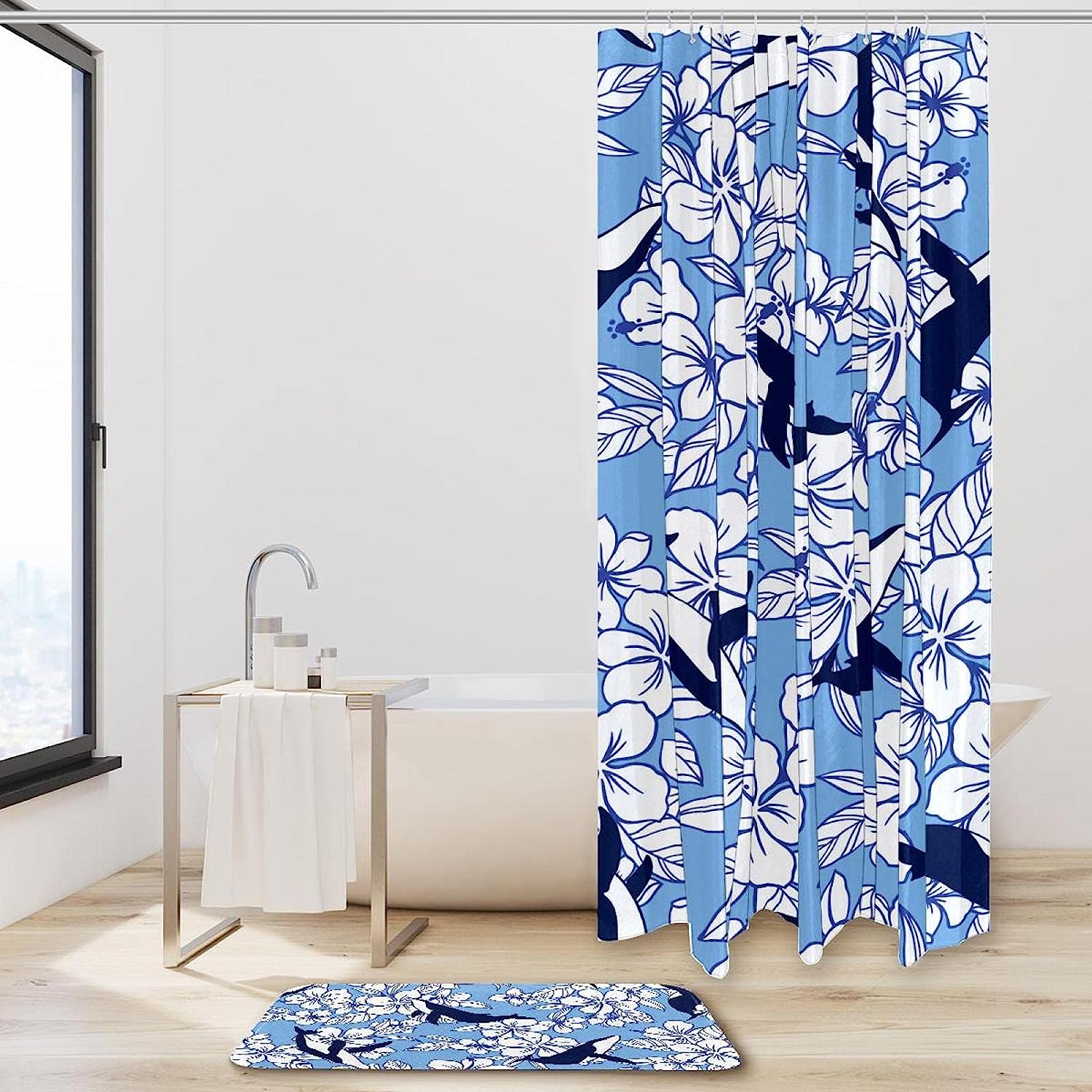 Flower And Whale Inspirational Quotes Shower Curtain - Romantic And Nostalgic Bathroom Decor - Image 2