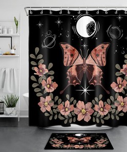 Flower Butterfly And Plant Shower Curtain For Bathroom