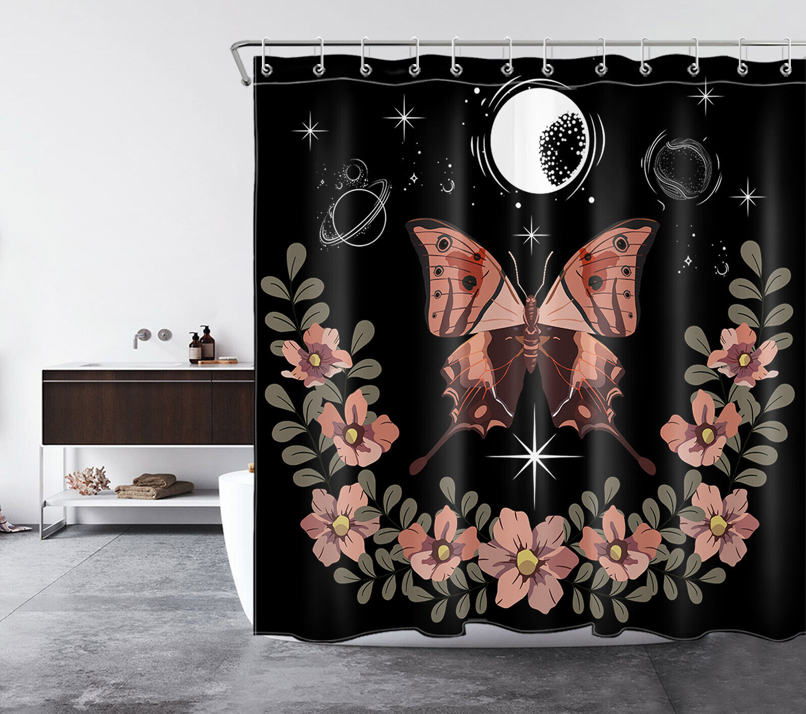 Flower Butterfly And Plant Shower Curtain For Bathroom - Image 2