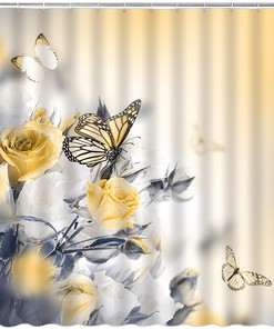 Flower Butterfly Yellow Rose Shower Curtain: Bring In The Nature Into Your Bathroom