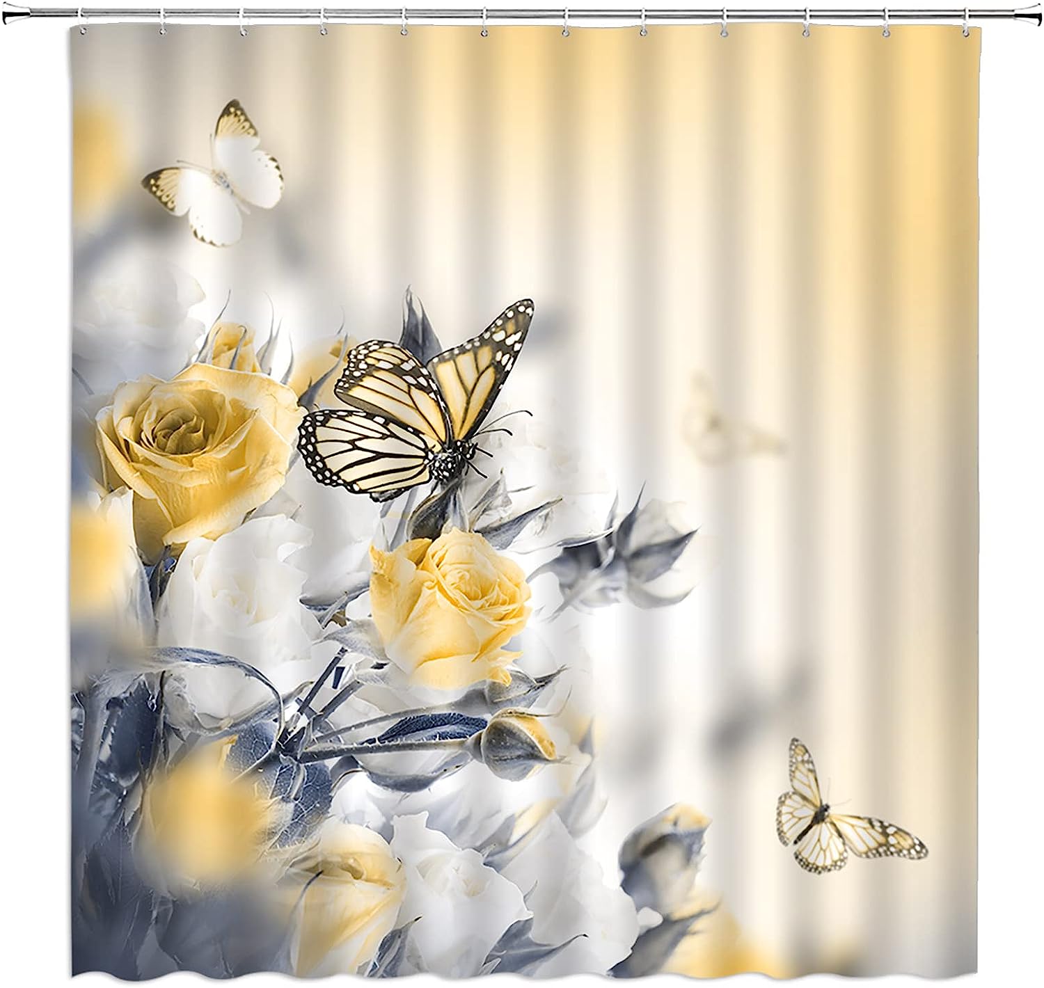 Flower Butterfly Yellow Rose Shower Curtain: Bring In The Nature Into Your Bathroom