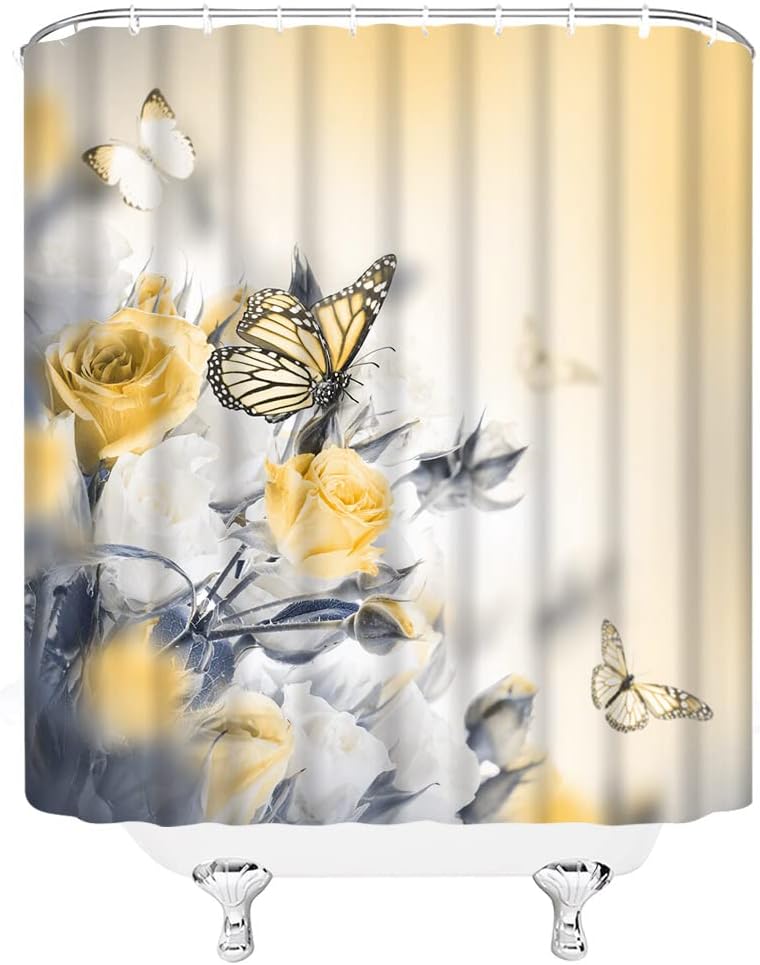Flower Butterfly Yellow Rose Shower Curtain: Bring In The Nature Into Your Bathroom - Image 3