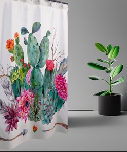 Flower Cactus Pattern Shower Curtain for Southwestern Bathroom