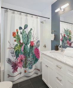 Flower Cactus Pattern Shower Curtain for Southwestern Bathroom