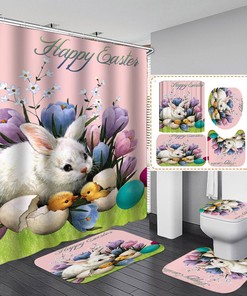 Flower Easter Bunny Print Waterproof Shower Curtain for a Festive Dcor