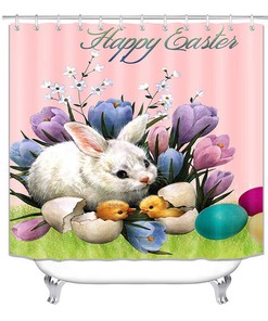Flower Easter Bunny Print Waterproof Shower Curtain for a Festive Dcor