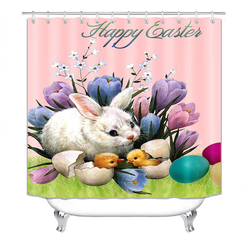 Flower Easter Bunny Print Waterproof Shower Curtain for a Festive Dcor