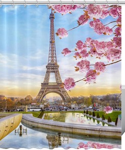 Flower Eiffel Tower Paris Fabric Shower Curtain