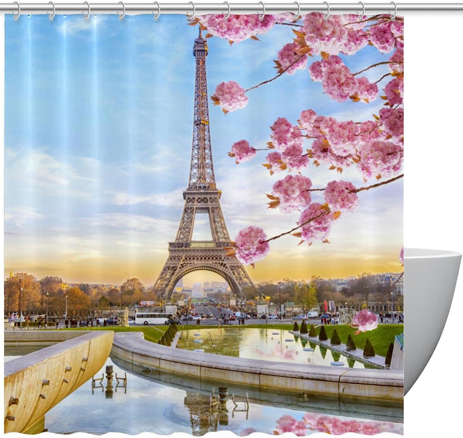 Flower Eiffel Tower Paris Fabric Shower Curtain