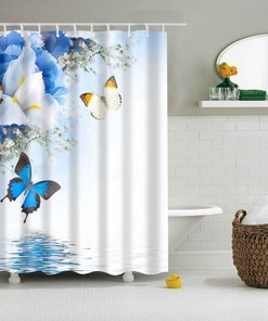 Flower Garden Butterfly Shower Curtain - Delicate Design Perfect For A Nature Themed Bathroom