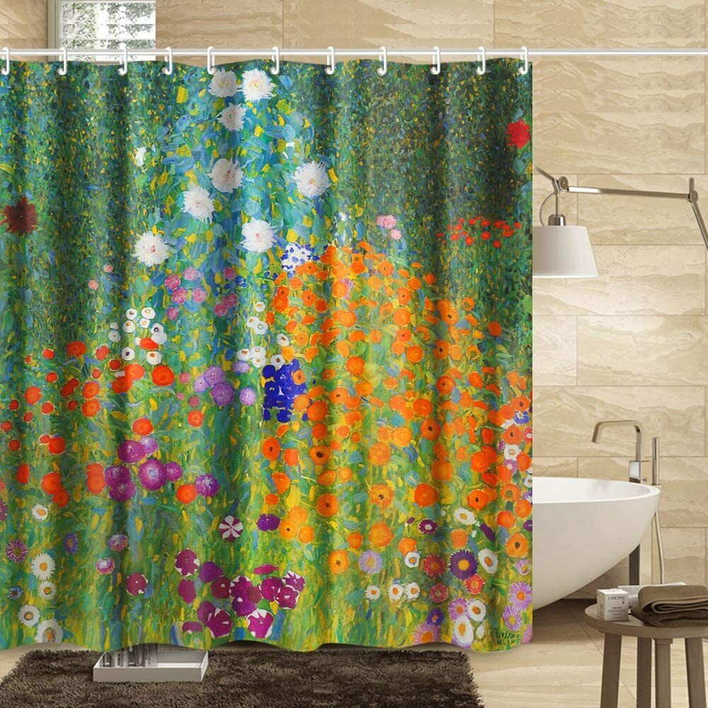 Flower Garden By Gustav Klimt Fabric Shower Curtain For Bathroom - Image 2