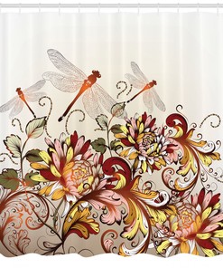 Flower Garden Grass Park Print Shower Curtain for Spring Bathroom