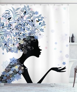 Flower Haired Snowflakes Shower Curtain, Stylish Bathroom Decor - Unique Print