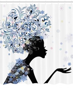 Flower Haired Snowflakes Shower Curtain, Stylish Bathroom Decor - Unique Print