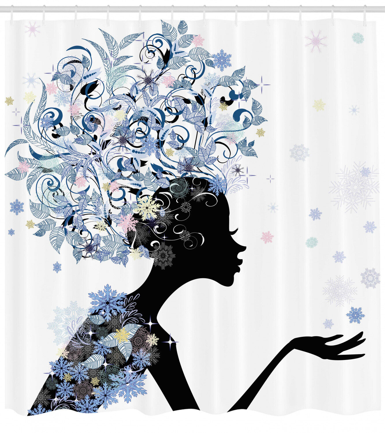 Flower Haired Snowflakes Shower Curtain, Stylish Bathroom Decor - Unique Print