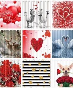 Flower Heart Animal Waterproof Fabric Shower Curtain for Bathroom Decor