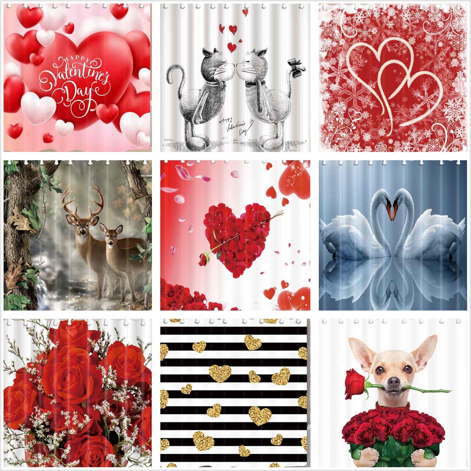Flower Heart Animal Waterproof Fabric Shower Curtain for Bathroom Decor