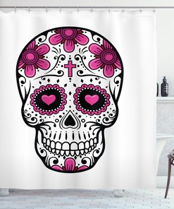 Flower Hearts Swirl Sugar Skull Shower Curtain for Bathroom Decor