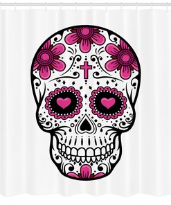 Flower Hearts Swirl Sugar Skull Shower Curtain for Bathroom Decor