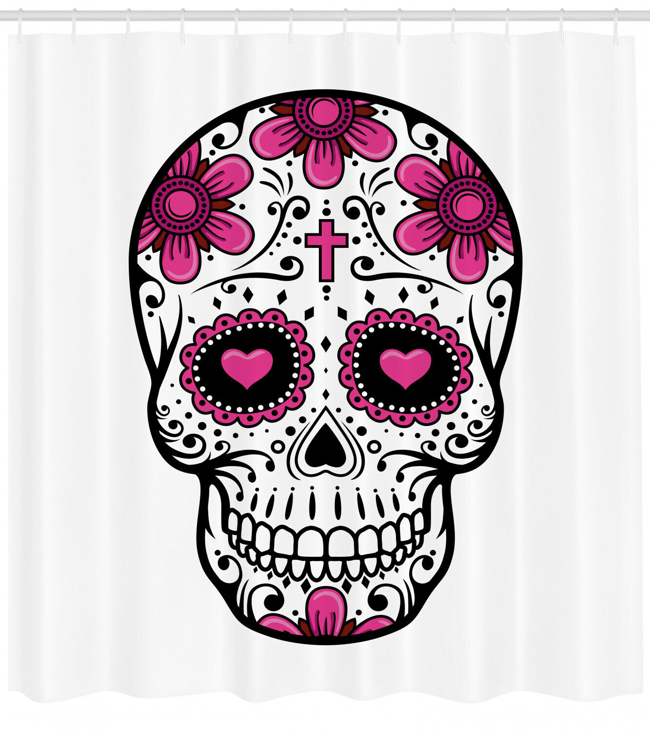 Flower Hearts Swirl Sugar Skull Shower Curtain for Bathroom Decor