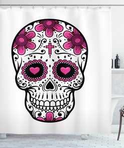 Flower Hearts Swirl Sugar Skull Shower Curtain for Bathroom Decor