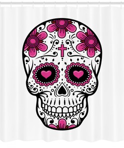 Flower Hearts Swirl Sugar Skull Shower Curtain for Bathroom Decor