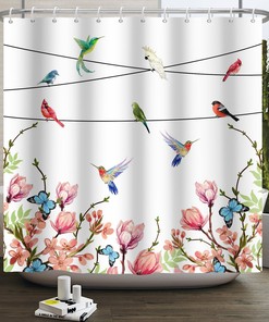 Flower Hummingbird Bird Shower Curtain For Modern Home Bathtubs Decor