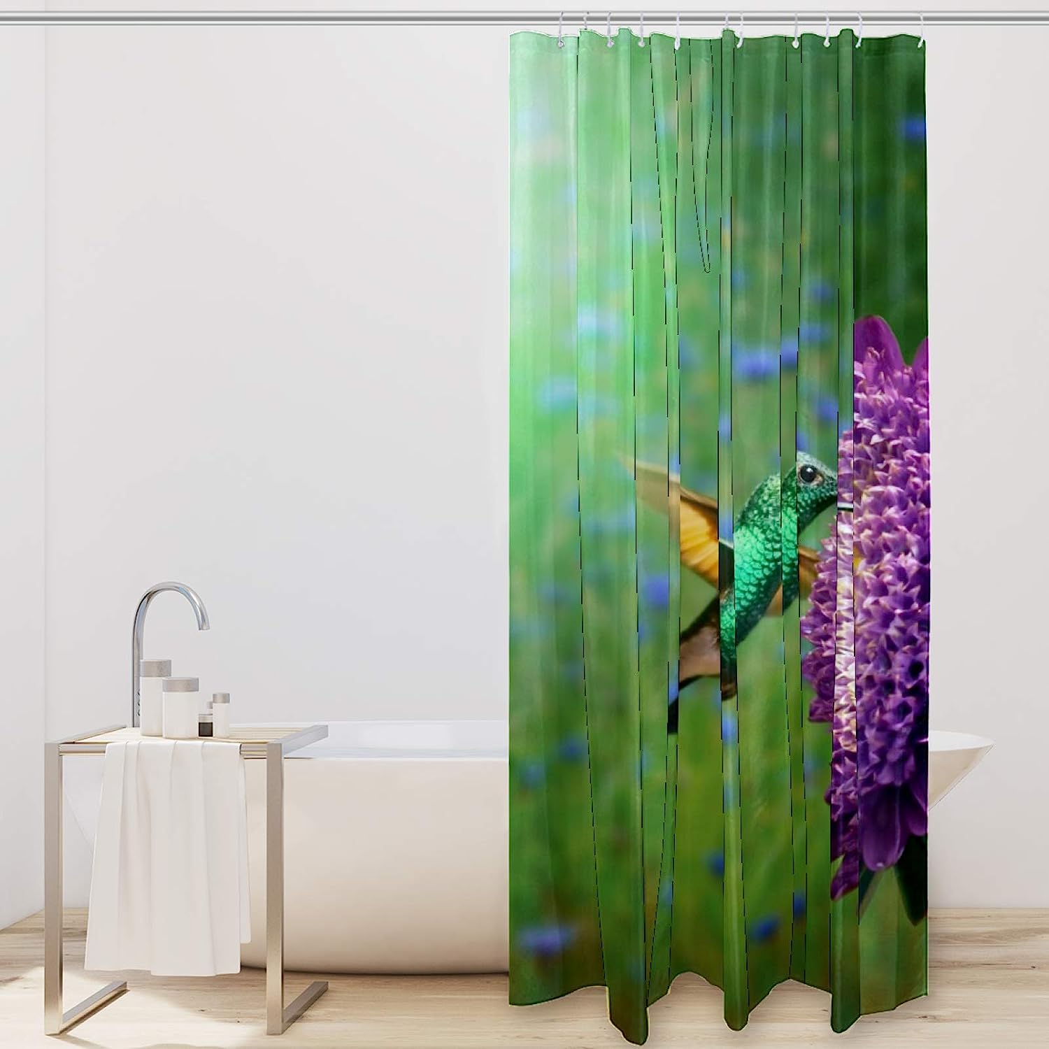Flower Hummingbird Fantasy Shower Curtain Waterproof Washable Fabric for Guest Bathroom