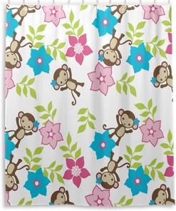 Flower Monkey Print Waterproof Fabric Shower Curtain for Modern Bathroom Decor