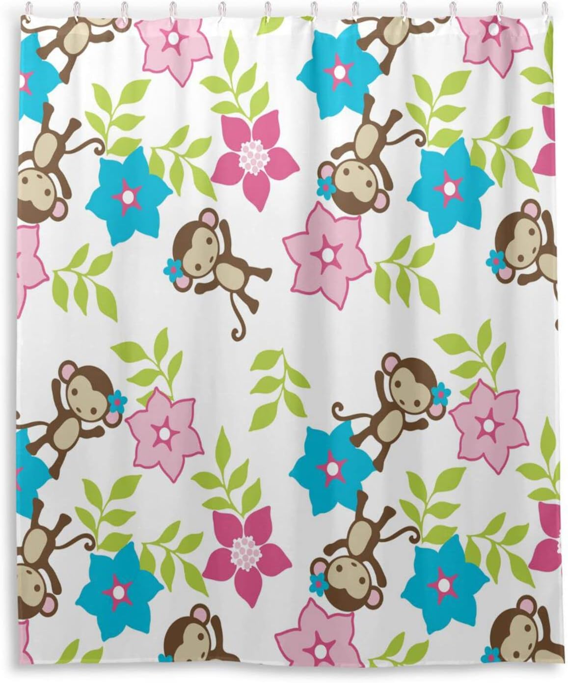 Flower Monkey Print Waterproof Fabric Shower Curtain for Modern Bathroom Decor