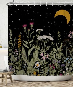Flower Moon Bath Curtain Floral Shower Curtain, Add A Dreamy Touch To Your Bathroom 