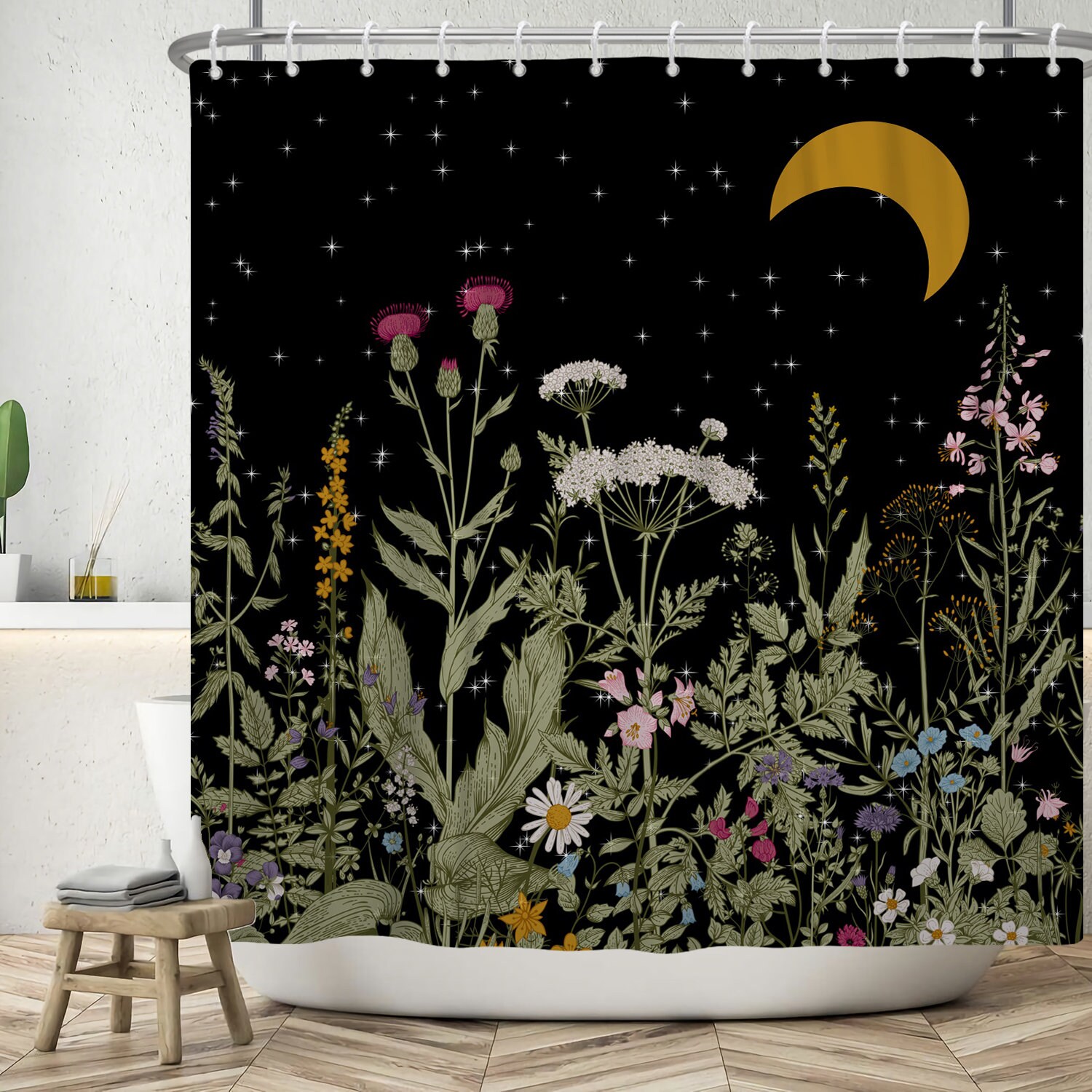 Flower Moon Bath Curtain Floral Shower Curtain, Add A Dreamy Touch To Your Bathroom