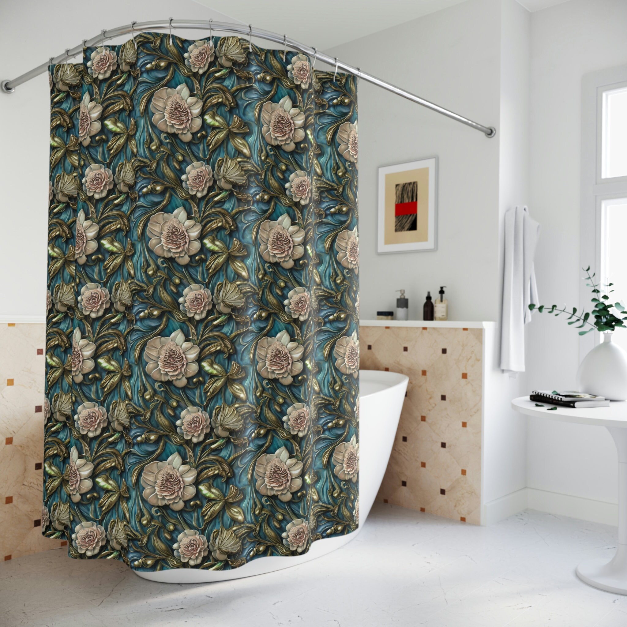 Flower Pattern Shower Curtain, Simple And Elegant Addition To Your Bathroom