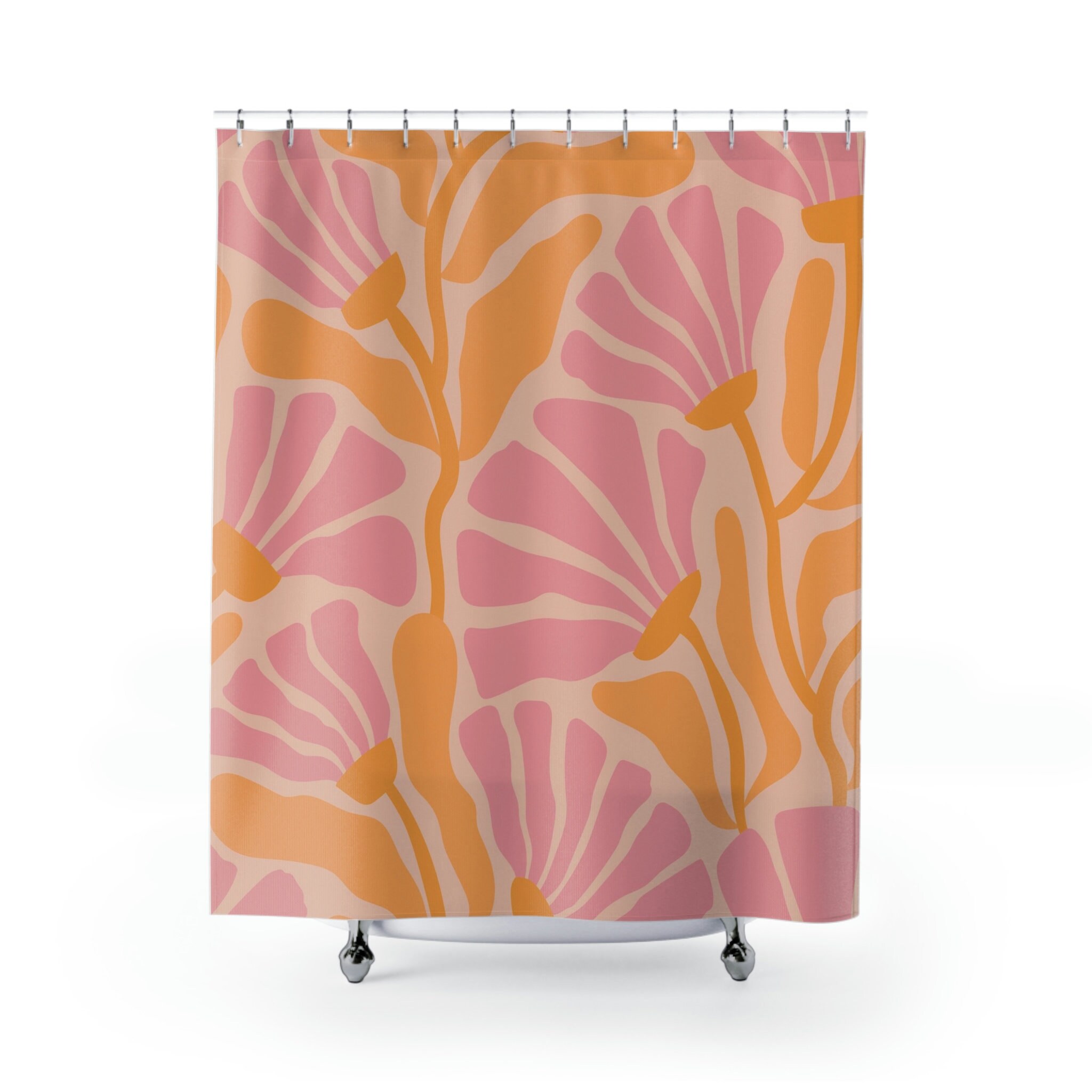 Flower Patterned Bathroom Accessory - Elegant Floral Shower Curtain, Nature Theme, Perfect Bathroom Decor