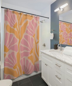 Flower Patterned Bathroom Accessory - Elegant Floral Shower Curtain, Nature Theme, Perfect Bathroom Decor