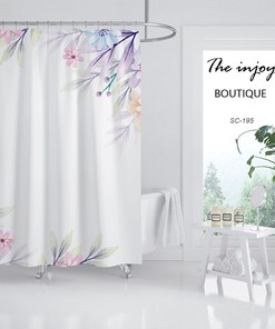 Flower Plant Floral Shower Curtain With Garden Flowers Design - Minimalist Waterproof Washable Bath Curtain