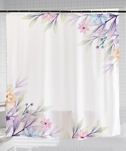 Flower Plant Floral Shower Curtain With Garden Flowers Design - Minimalist Waterproof Washable Bath Curtain