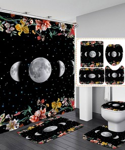 Flower Shower Curtain with Starry Moon Theme