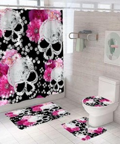 Flower Skull Art Fabric Shower Curtain - Vintage Flower Bathroom Decor