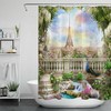 Flower and Peacock Eiffel Tower Sky Garden Shower Curtain for a Chic and Whimsical Bathroom