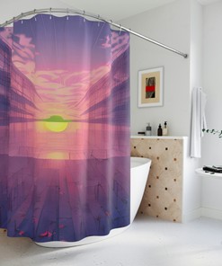 Flower and Sun Sunrise Sunshine Shower Curtain - Waterproof Fabric with Vintage Inspiration and Summer Design