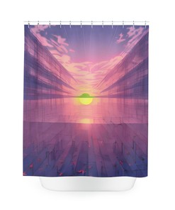 Flower and Sun Sunrise Sunshine Shower Curtain - Waterproof Fabric with Vintage Inspiration and Summer Design