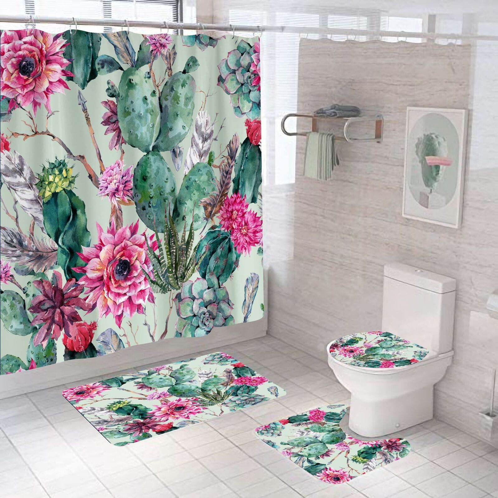 Flowering Cactus Waterproof Shower Curtain